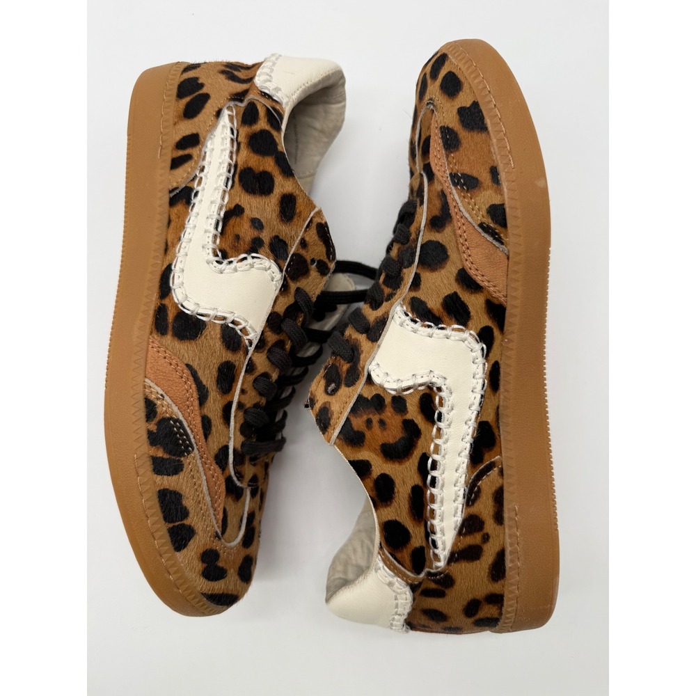 Dolce Vita Leopard Calf Hair Sneakers Whipstitch Gum Sole Womens 10 Brown Black - Picture 6 of 12